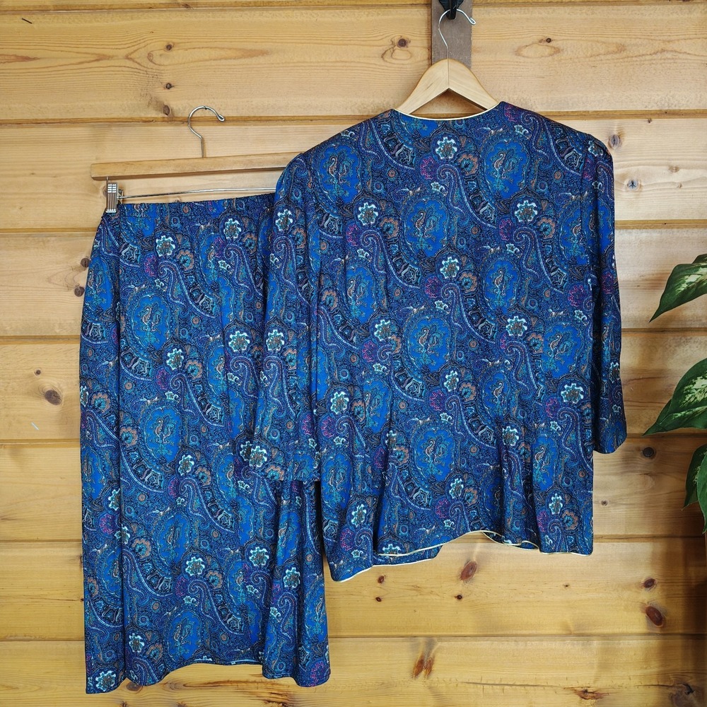 Vintage Retro Jenny USA Stretch Midi Skirt Set Paisley Damask Blouse Plus Sz 18W - Picture 11 of 11